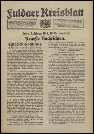 Erste Ausgabe vom Freitag, den 05. Februar 1915.