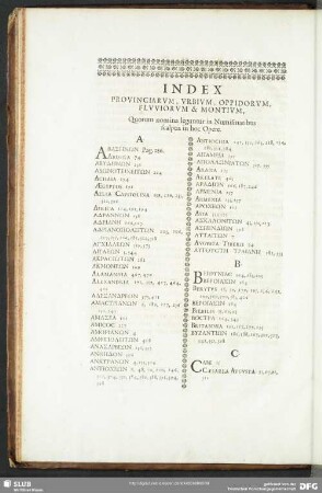 Index Provinciarum, Urbium, Oppidorum, Fluviorum & Montium, Quorun nomina leguntur in Numismatibus scalptis in hoc Opere