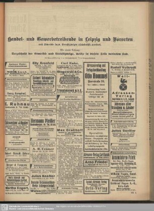Handel- und Gewerbetreibende in Leipzig und Vororten nach Erwerbs- bzw. Berufszweigen alphabetisch geordnet