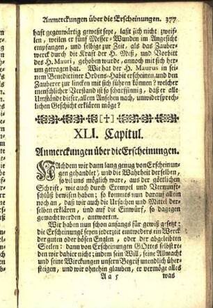 XLI. Capitul. Anmerckungen über die Erscheinungen.