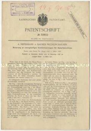 Patentschrift einer Neuerung an zwangläufigen Ventilsteuerungen für Dampfmaschinen, Patent-Nr. 39802