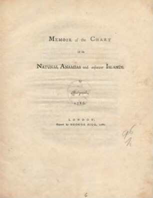 Memoir of the Chart Of the Natunas, Anambas and adjacent Islands