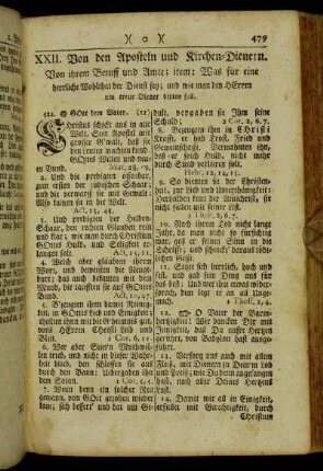 XXII. Von den Aposteln und Kirchen-Dienern.