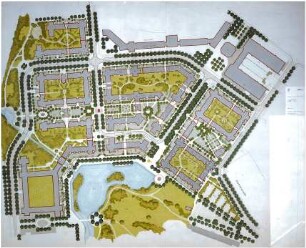 Hansjakob, Gottfried; München - Schwabing, Berliner Str.; Wohnanlage an der Berliner Straße (Schwabinger See) - Freiflächengestaltungsplan (Lageplan)
