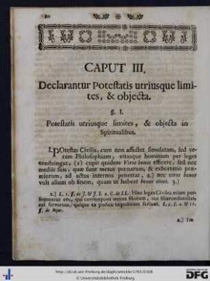 Caput III. Declarantur Potestatis utriusque limites, et objecta.