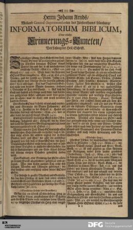 [...] Informatorium Biblicum Oder etliche Erinnerungs-Puncten [...].