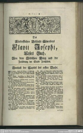 Des Fürtrefflichen Christlichen Geschicht-Schreibers Flavii Josephi [Erstes bis siebentes Buch von dem Jüdischen Krieg und der Zerstörung der Stadt Jerusalems]