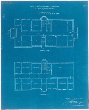 Pfarrhaus, Kattowitz-Bogudschütz: Grundriss Erdgeschoss und Obergeschoss 1:100