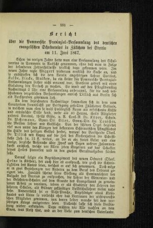 Bericht über die Pommersche Provinzial-Versammlung des deutschen evangelischen Schulvereins in Züllchow bei Stettin am 11. Juni 1867