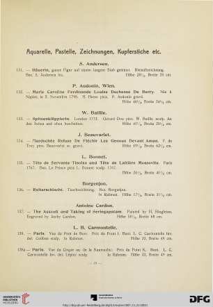 Aquarelle, Pastelle, Zeichnungen, Kupferstiche etc. (Nr. 131-194)