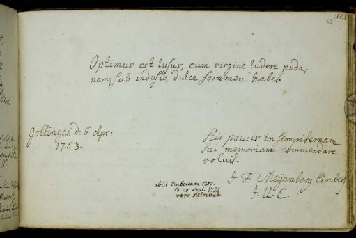 Johann Friedrich Meyenberg. Göttingen, 6.4.1753.