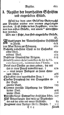 Register der beurtheilten Schriften und eingerückten Stücke.