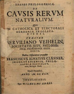 Theses Philosophicae, De Cavsis Rervm Natvralivm