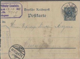 Postkarte an Eisenbahndirektor Mazura mit Bitte bzgl. Aufsichtsrats(sitz)ung (?) (Postkarte unvollständig)