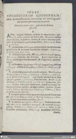 Index Vocabulorum Quorundam, cum demonstatione certorum ad intelligentiam veritatis pertinentium locorum