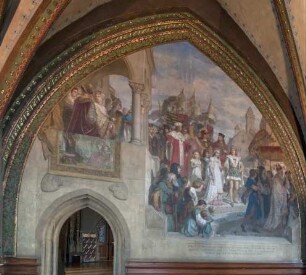 Wandbild: "Verlobung Albrechts des Beherzten mit Zdena in Eger im Jahr 1459"