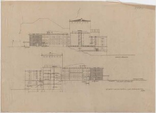 Döllgast, Hans; Kassel (Hessen); Staatstheater - Südseite; Nordseite (Ansichten; Schnitt)