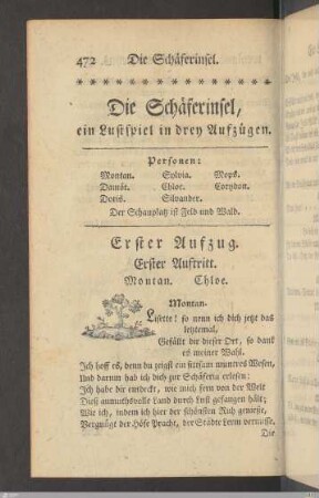 23. Die Schäferinsel, ein Lustspiel in drey Aufzügen.
