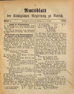 Amtsblatt für den Regierungsbezirk Aurich. 1894