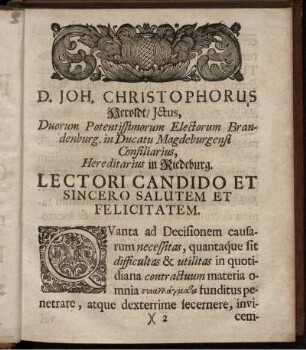 "Lectori Candido Et Sincero Salutem Et Felicitatem" und "Prooemium"