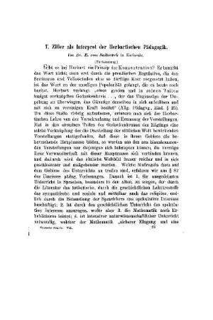 T. Ziller als Interpret der Herbartischen Pädagogik : (Fortsetzung)