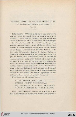 24/25.1918/19: Importante dono del Pontefice Benedetto XV al Museo Cristiano Lateranense