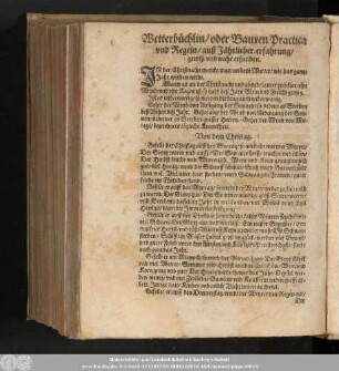Wetterbüchlin/ oder Bauren Practica und Regeln/ auß Jährlicher erfahrung/ gewiß und wahr erfunden.