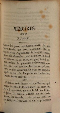 Mémoires historiques, politiques et militaires sur la Russie : dep. l'année 1727 jusqu'a 1744, 1