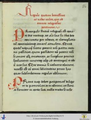 [86r - 93r] Regule quedam brevissime ac valde utiles que ad omnes religiosos pertinent.