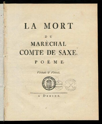 1-24, La Mort Du Maréchal Comte De Saxe