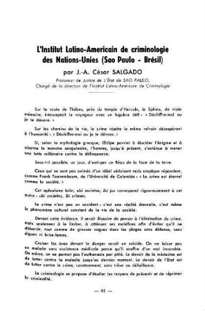 61-70, L'institut Latino-Americain de criminologie des Nations-Unies (Sao Paulo - Brésil)