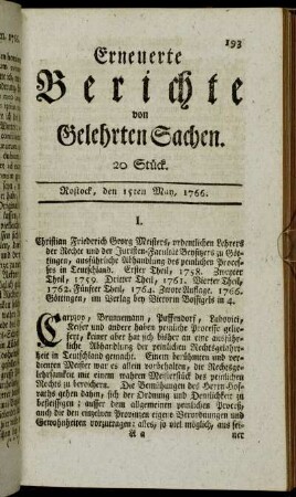 20 Stück. Rostock, den 15ten May, 1766