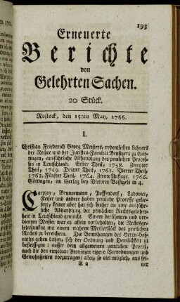 20 Stück. Rostock, den 15ten May, 1766