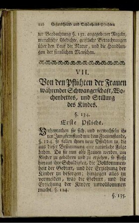 VII. Von den Pflichten der Frauen währender Schwangerschaft, Wochenbettes, und Stillung des Kindes.