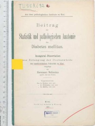 Beitrag zur Statistik und pathologischen Anatomie des Diabetes mellitus