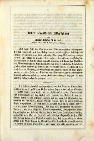 Schriften des Württembergischen Alterthums-Vereins, 1,3. Ueber neuen Städte Alterthümer