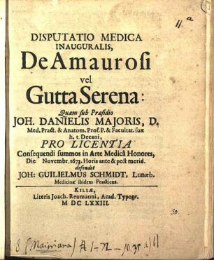 Disputatio Medica Inauguralis, De Amaurosi vel Gutta Serena