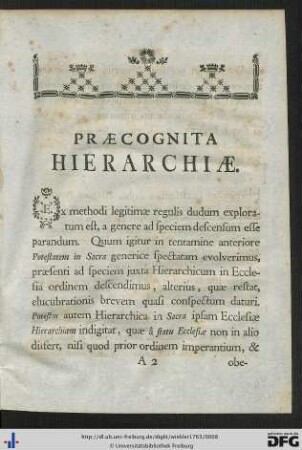 Praecognita Hierarchiae.