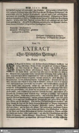 Num. VI. Extract Chur-Pfätzischen Vertrags, de Anno 1395