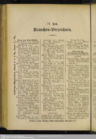 IV. Berufsklassen und Gewerbebetriebe