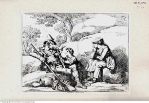Nuova raccolta di cinquanta costumi de' contorni di Roma compresi diversi fatti di briganti : cominciati l'anno 1819, compiti nel 1822 / disegnati ed incisi all'acqua forte da Bartolomeo Pinelli, Roma : Gio. Scudellari, 1823Brigantenfamilie; tav. [47] - Stiche aus Nuova raccolta di cinquanta costumi de' contorni di Roma..., Rom 1823