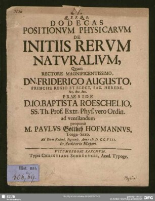 Dodecas Positionum Physicarum De Initiis Rerum Naturalium