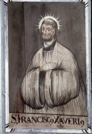 Maria, Christus, Engel und Heilige zwischen Ornamentfeldern