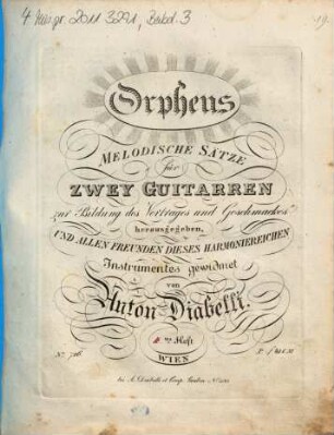 Orpheus : melodische Sätze ; für zwey Guitarren ; zur Bildung des Vortrages und Geschmackes, 4. 4tes Heft