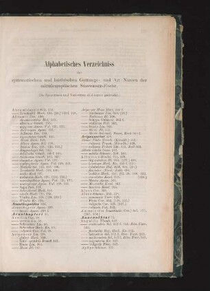Alphabetisches Verzeichniss der systematischen und lateinischen Gattungs- und Art-Namen der mitteleuropäischen Süsswasser-Fische