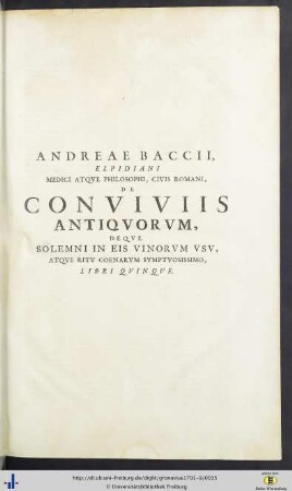 Andreas Baccius: De Conviviis Antiquorum …