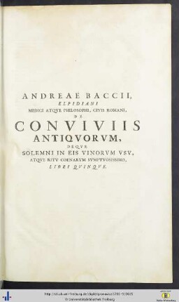 Andreas Baccius: De Conviviis Antiquorum …