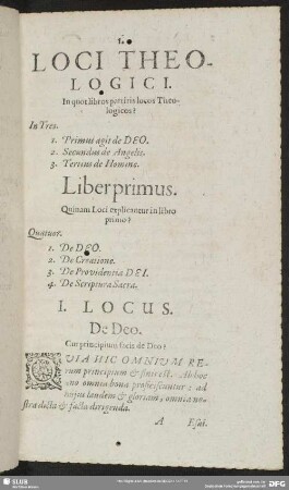 Liber Primus. [De Deo]