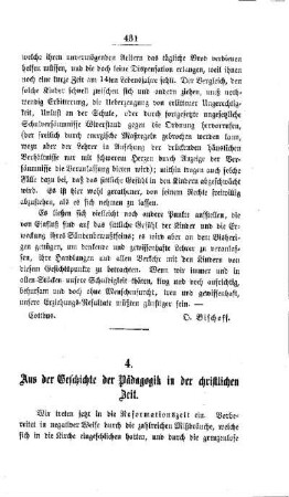 Aus der Geschichte der Pädagogik in der christlichen Zeit