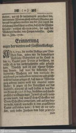Erinnerung wegen der vierten und fünfften Auflage